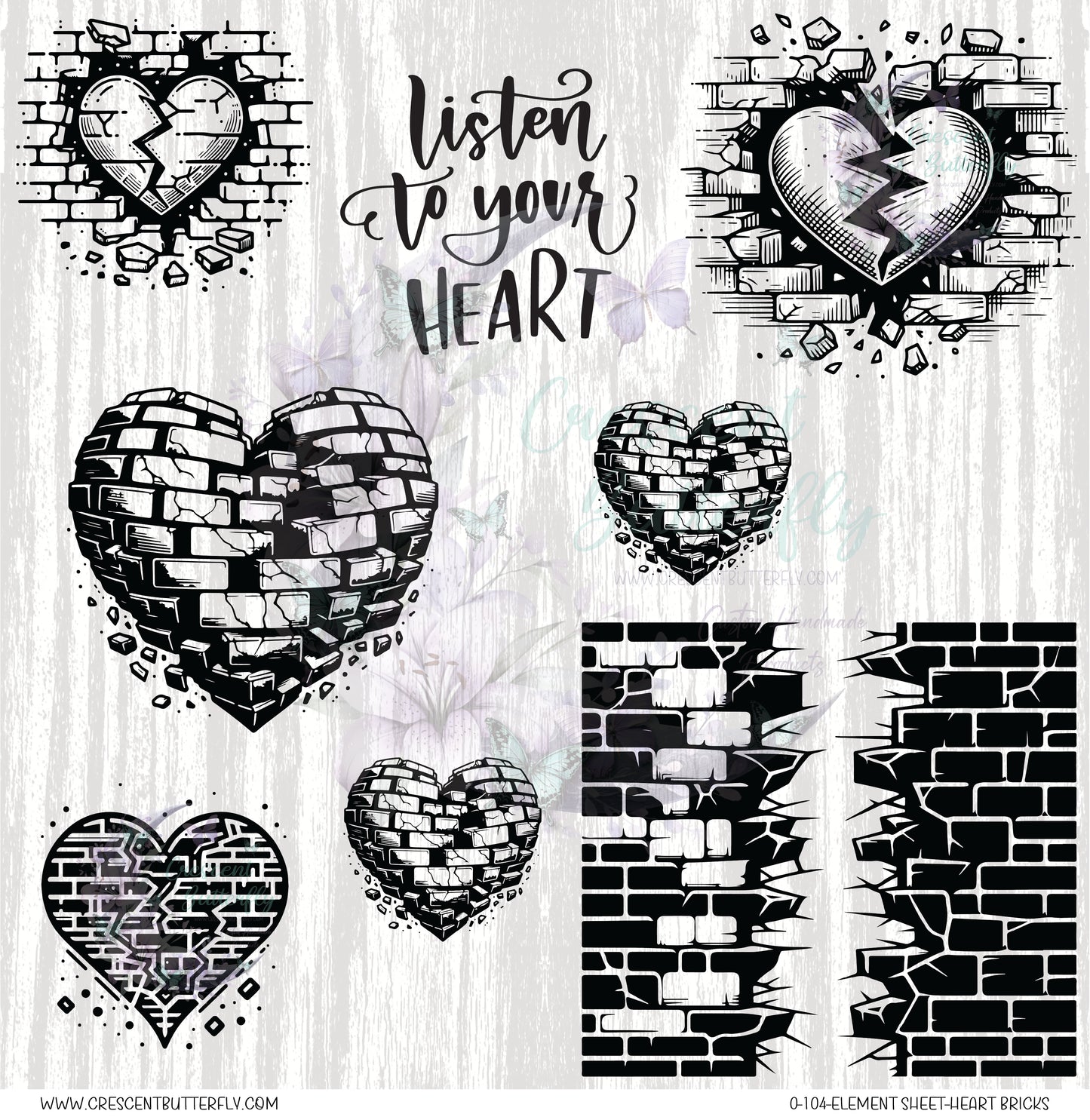 0-104-Element Sheet-Heart Bricks UV DTF
