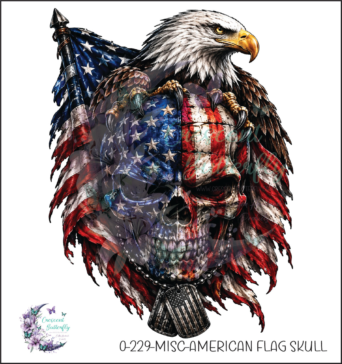 0-229-Misc-American Flag Skull UV DTF Decal