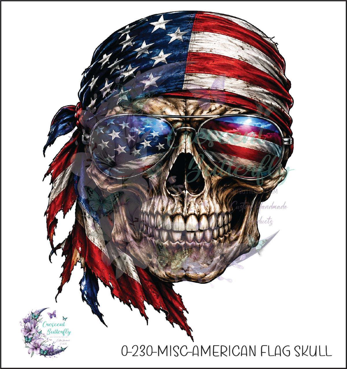 0-230-Misc-American Flag Skull UV DTF Decal