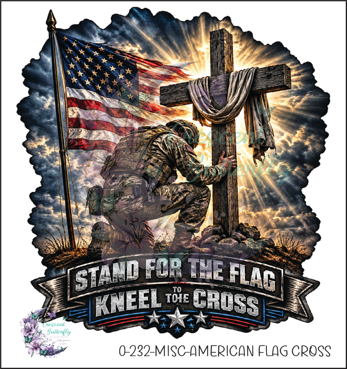 0-232-Misc-American Flag Cross UV DTF Decal