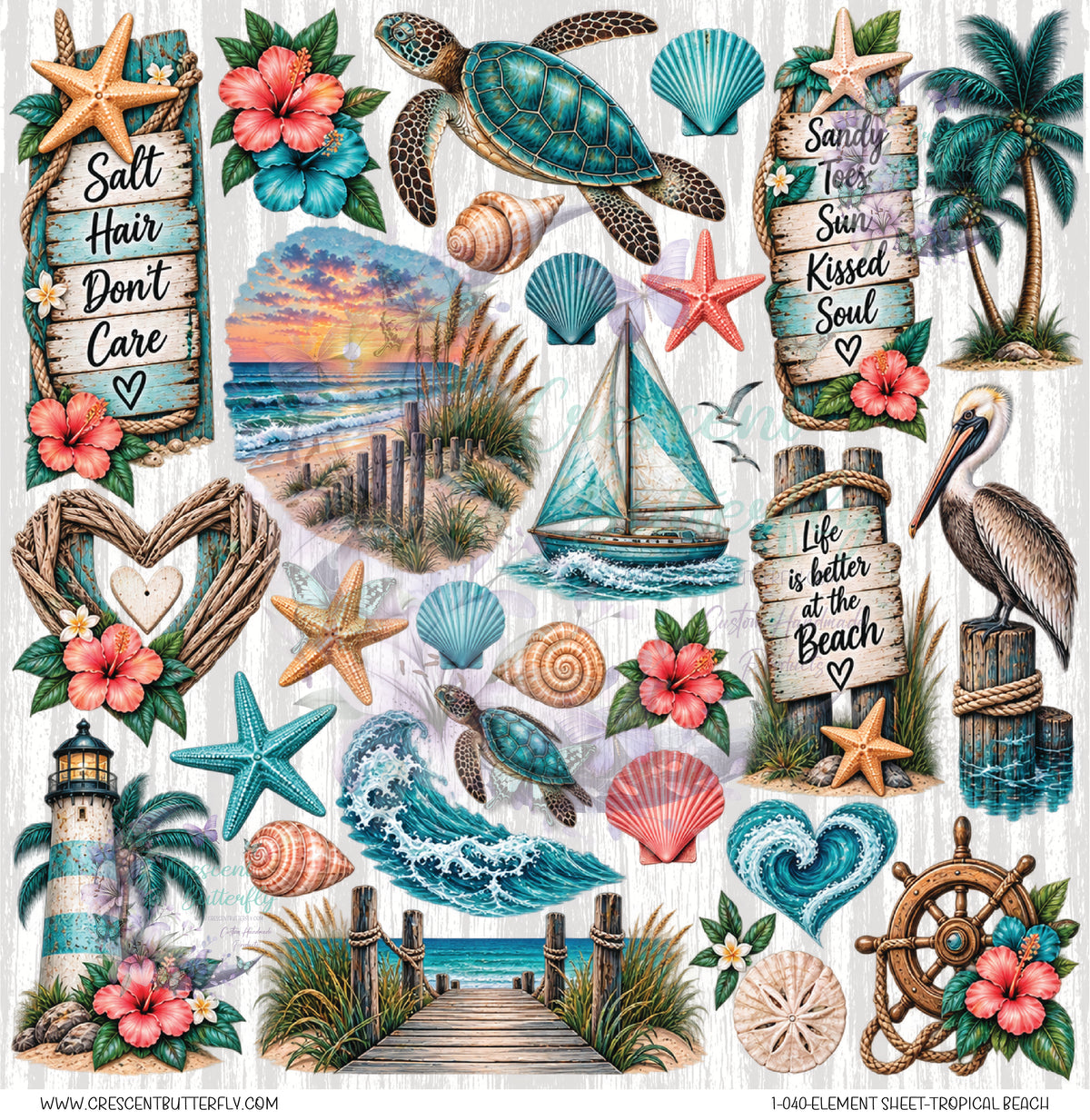 1-040-Element Sheet-Tropical Beach UV DTF
