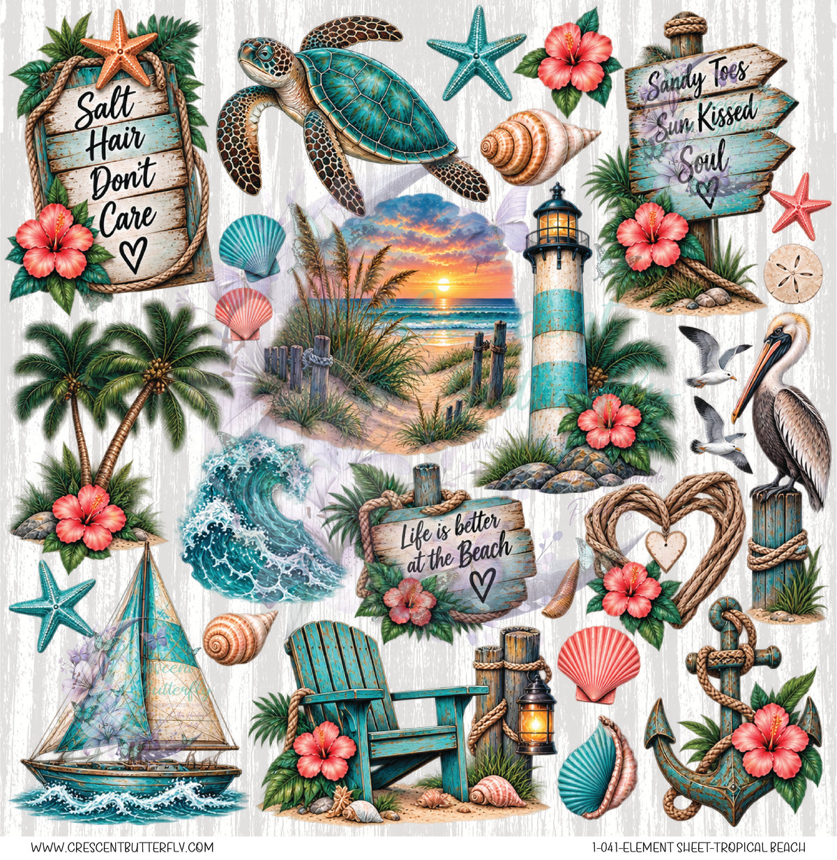 1-041-Element Sheet-Tropical Beach UV DTF