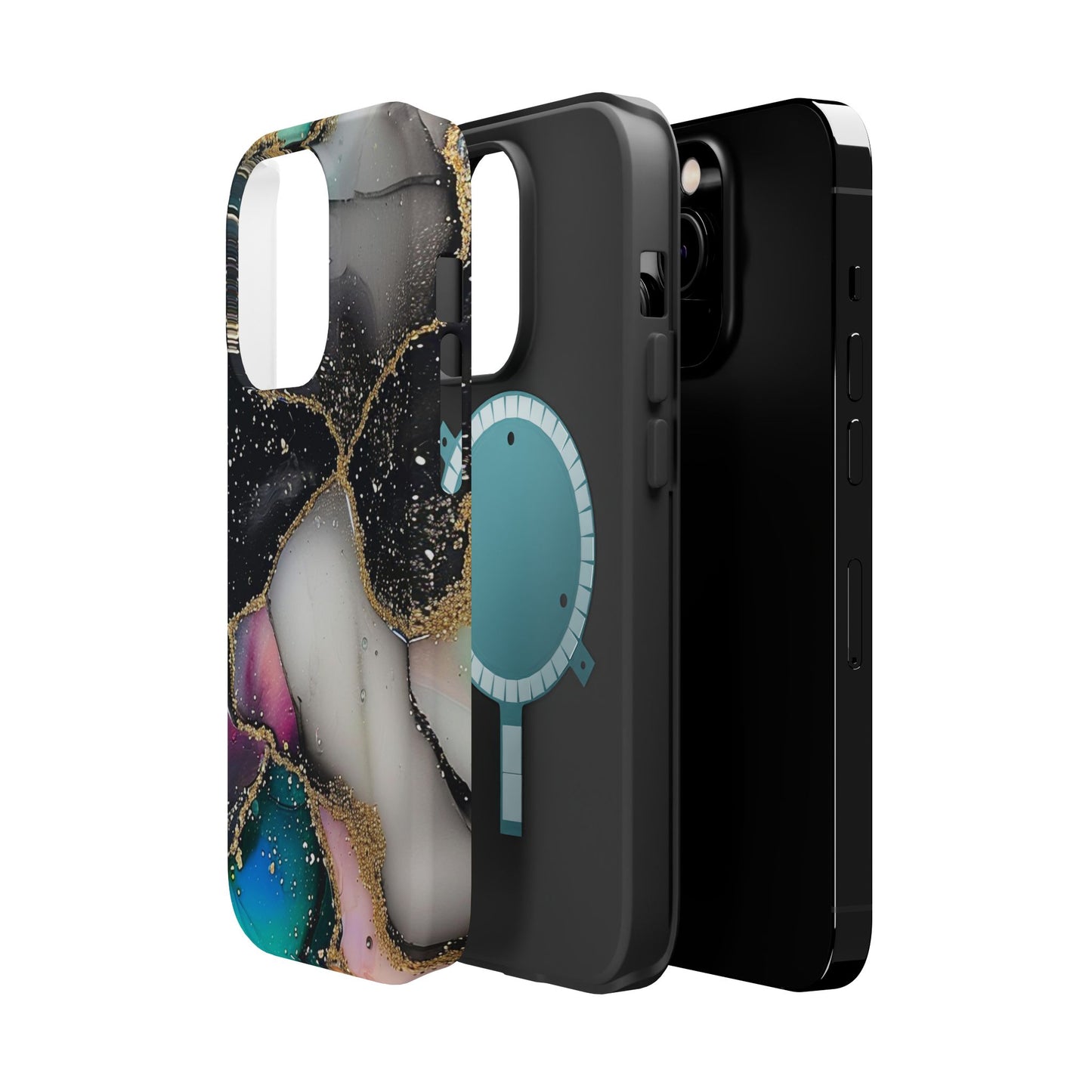Black Glitter Alcohol Ink 6 -Magnetic Tough Cases