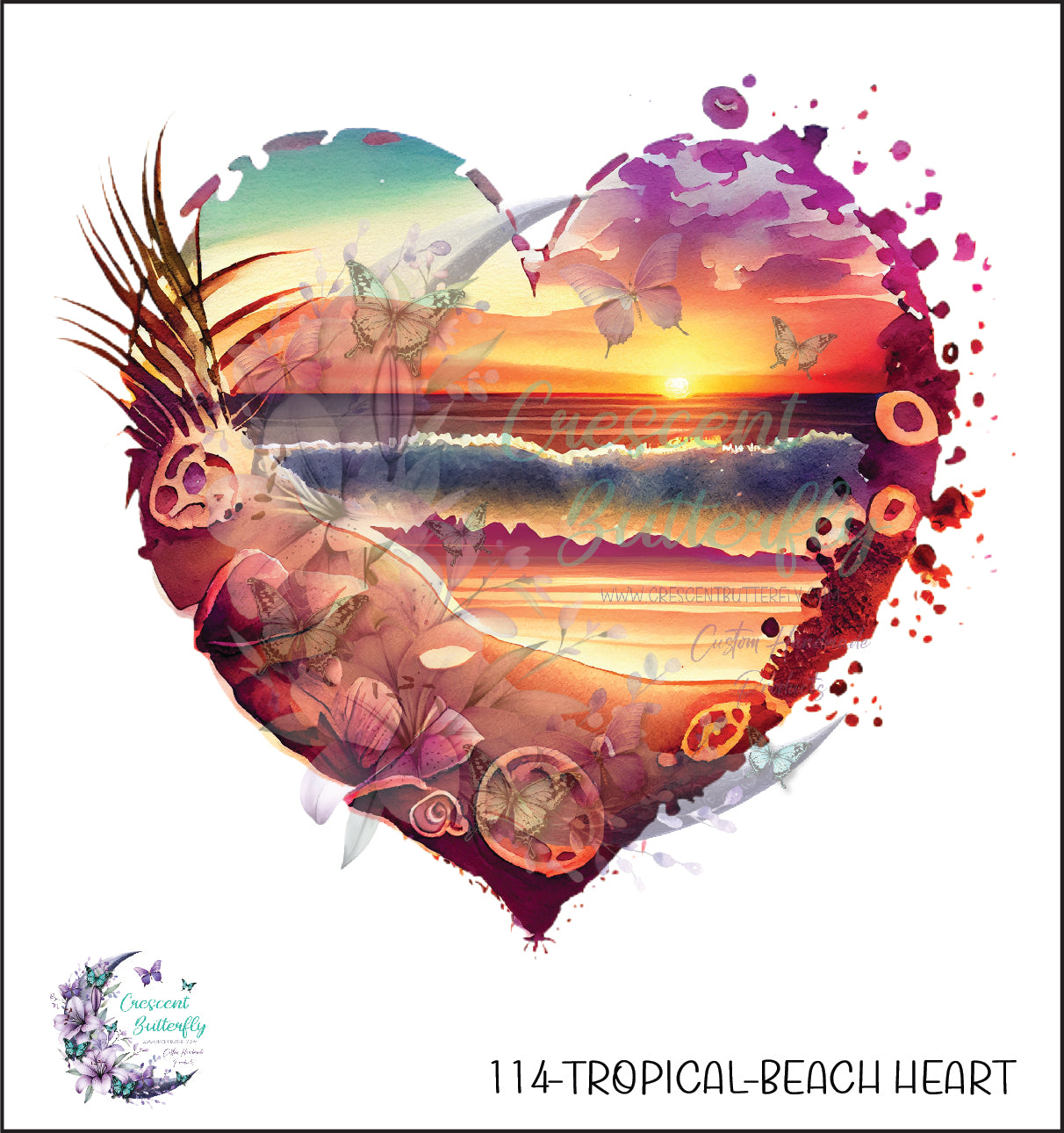114-Tropical-Beach Heart UV DTF Decal