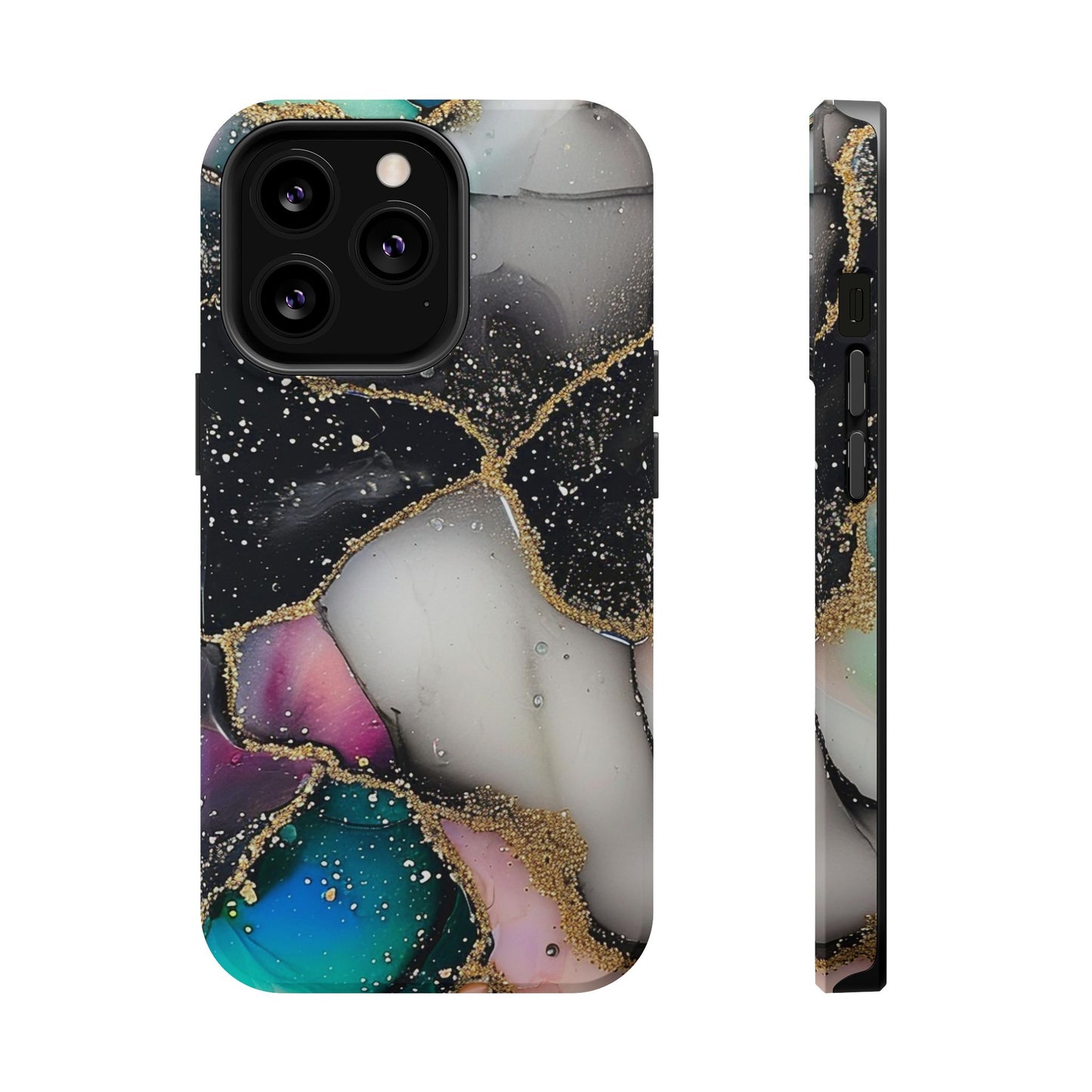Black Glitter Alcohol Ink 6 -Magnetic Tough Cases