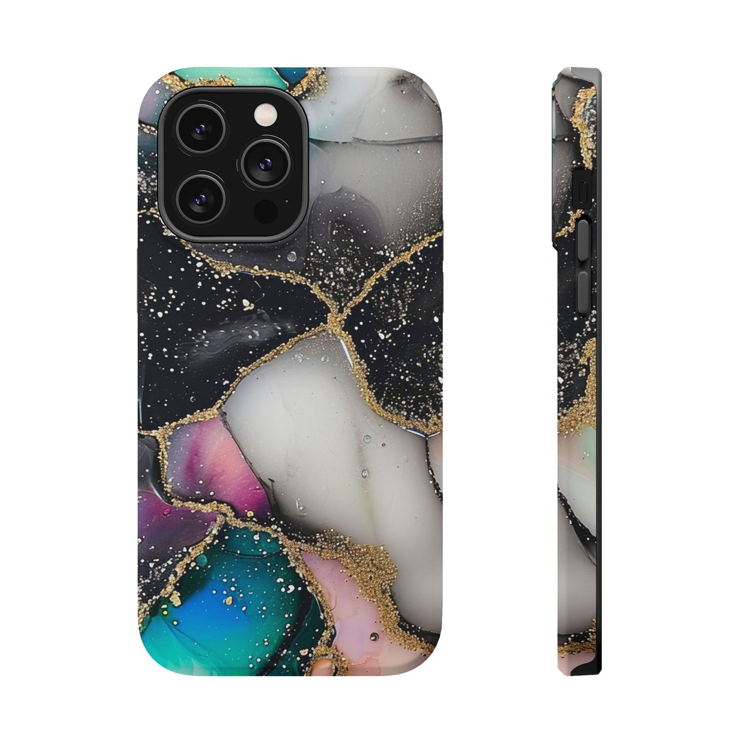 Black Glitter Alcohol Ink 6 -Magnetic Tough Cases