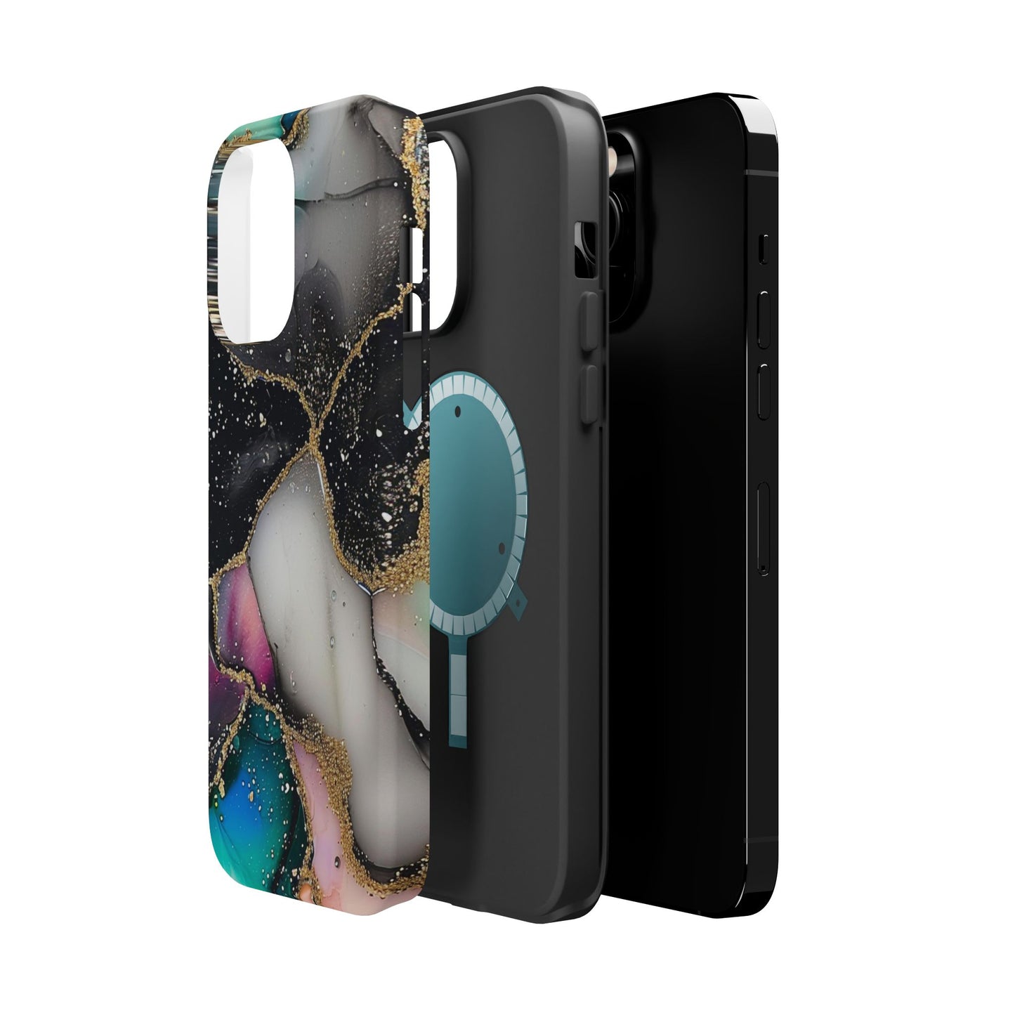 Black Glitter Alcohol Ink 6 -Magnetic Tough Cases