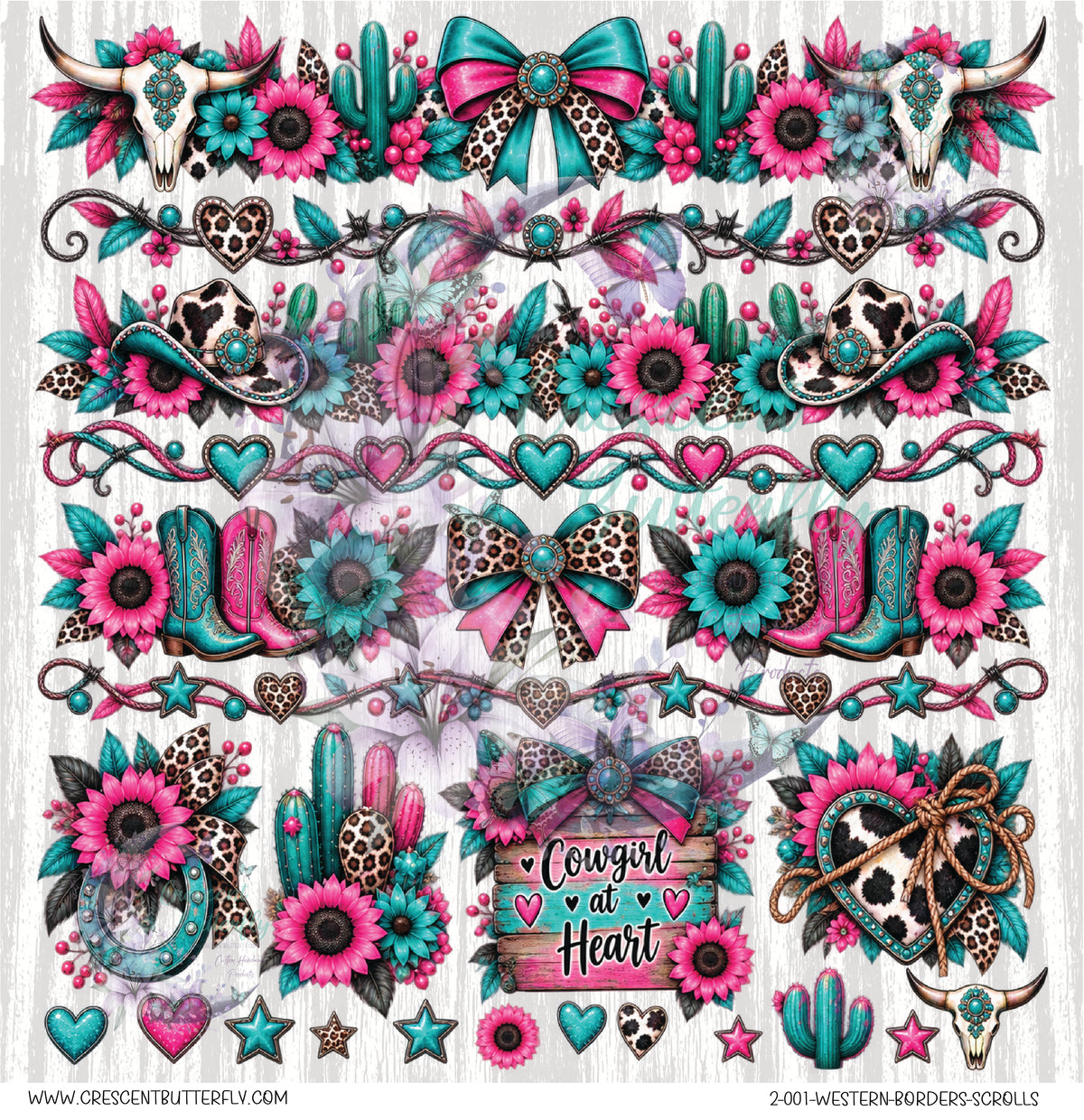 2-001-Western-Borders-Scrolls 10x10 UV DTF Sheet