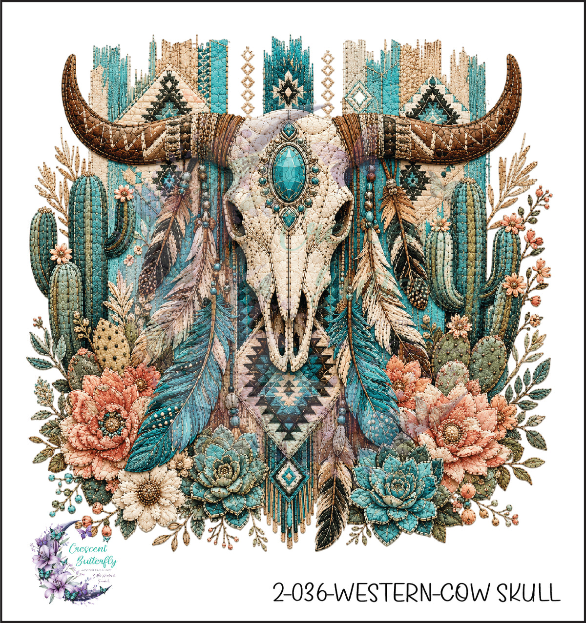 2-036-Western-Cow Skull UV DTF Decal