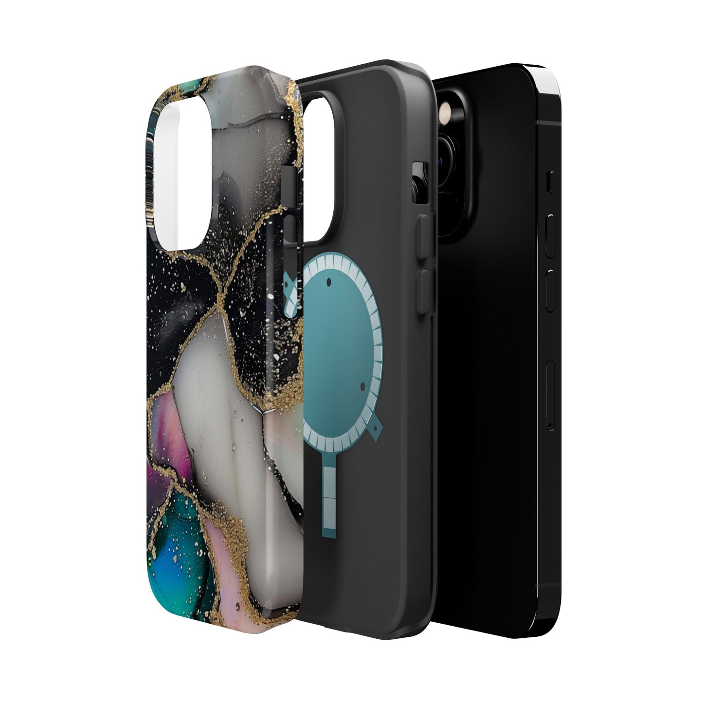 Black Glitter Alcohol Ink 6 -Magnetic Tough Cases