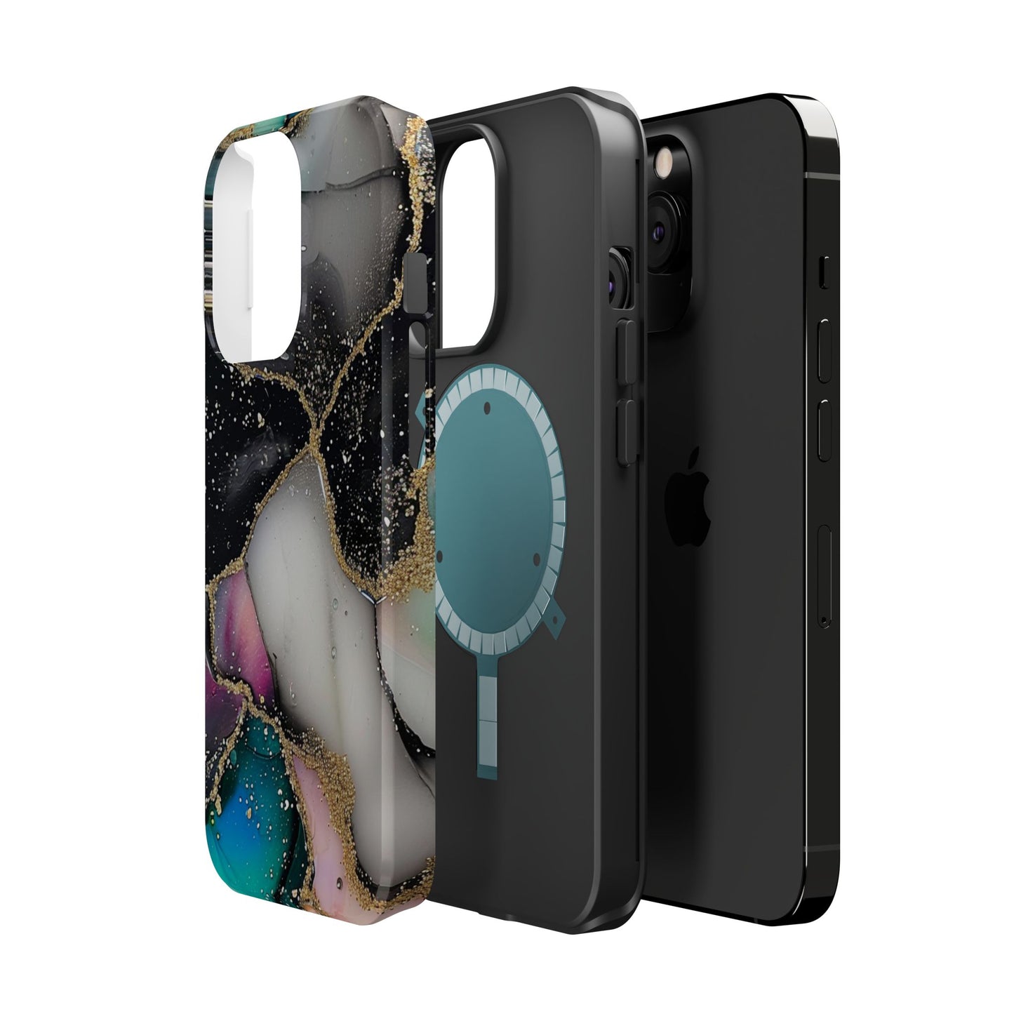 Black Glitter Alcohol Ink 6 -Magnetic Tough Cases