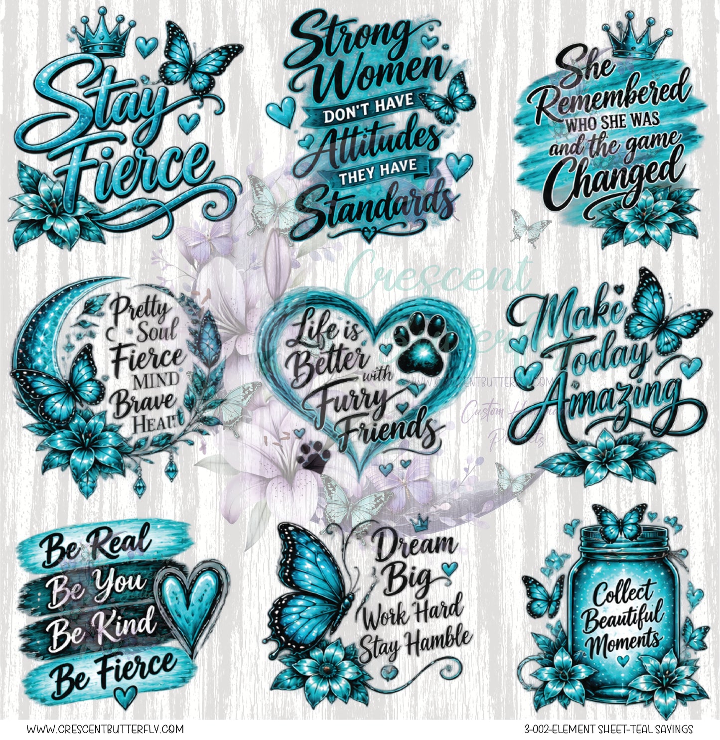3-002-Element Sheet-Teal Sayings UV DTF