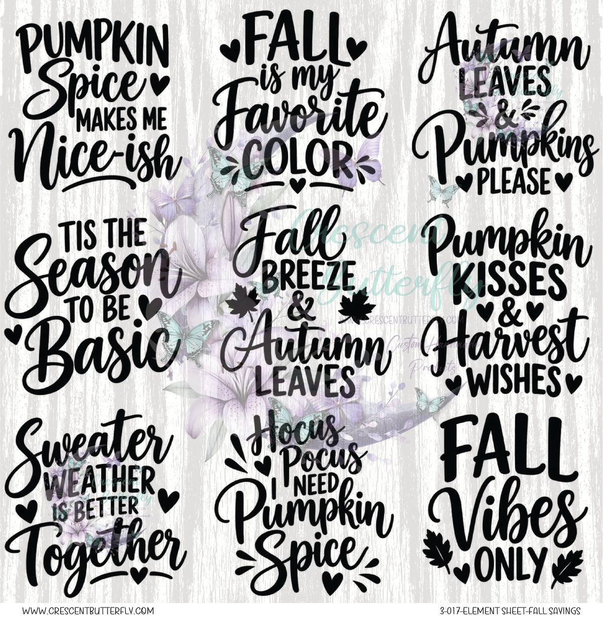 3-017-Element Sheet-Fall Sayings UV DTF