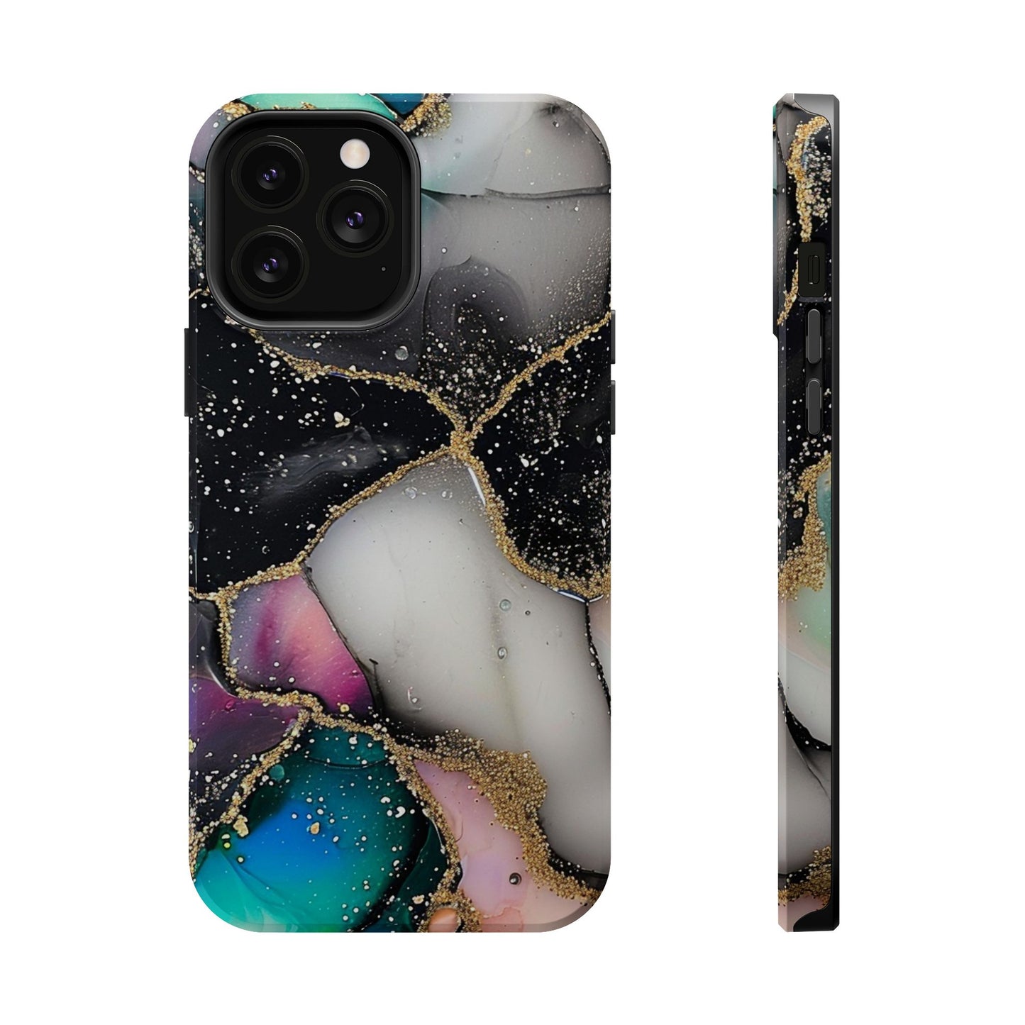 Black Glitter Alcohol Ink 6 -Magnetic Tough Cases