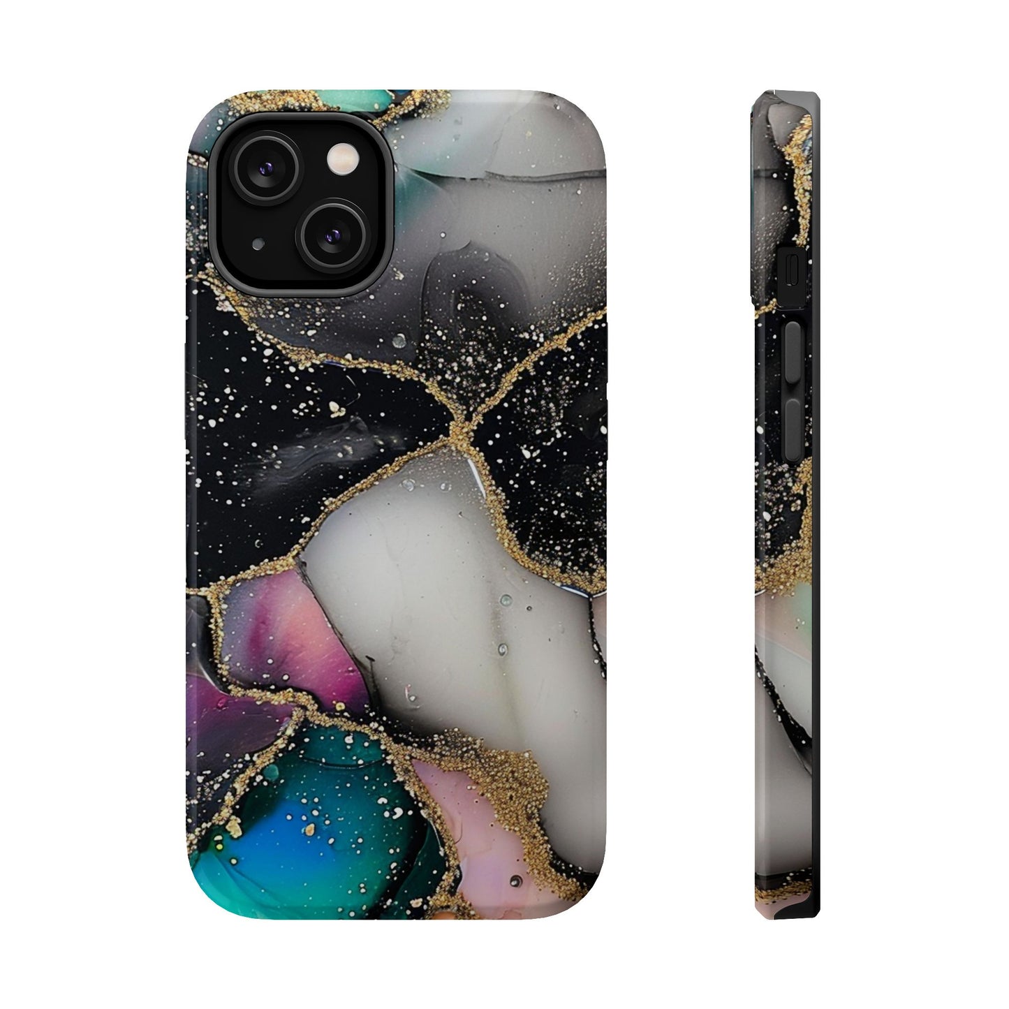Black Glitter Alcohol Ink 6 -Magnetic Tough Cases
