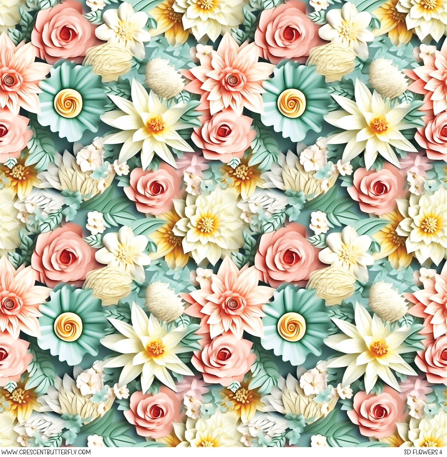 3D Flowers 4 Printed Vinyl Sheet/Wrap