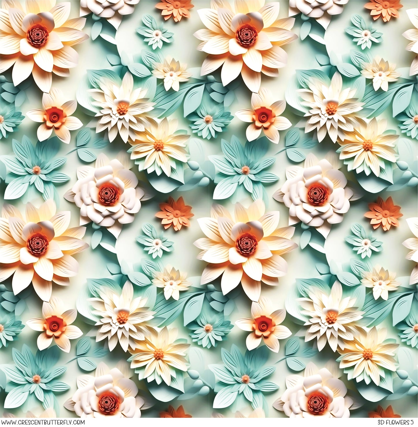 3D Flowers 5 Printed Vinyl Sheet/Wrap