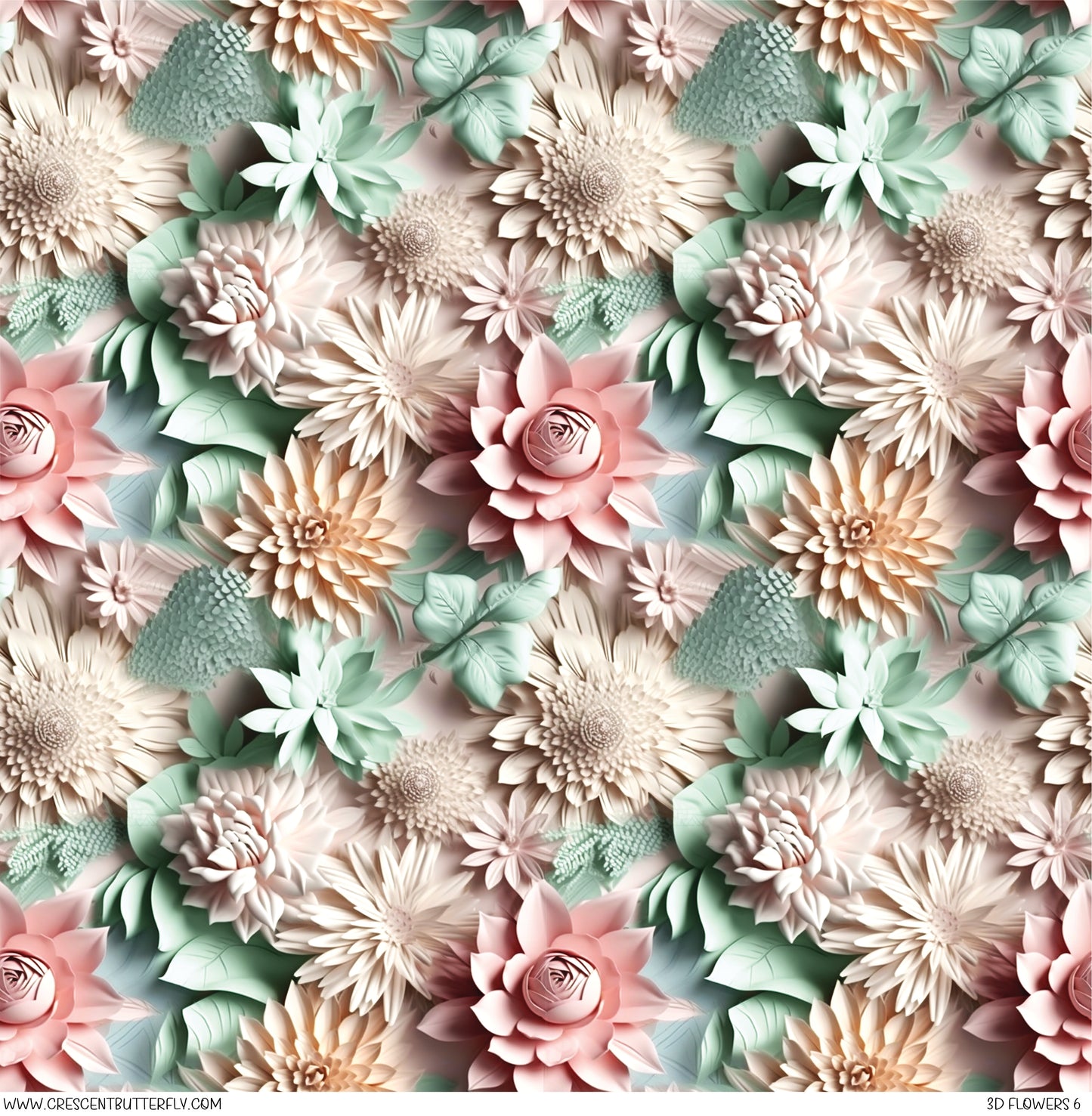 3D Flowers 6 Printed Vinyl Sheet/Wrap