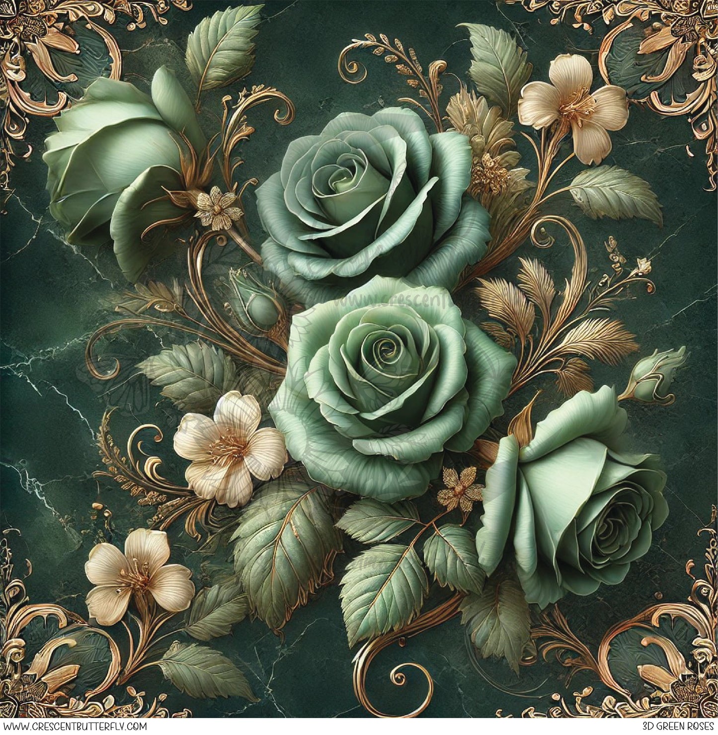 3D Green Roses Printed Vinyl Sheet/Wrap