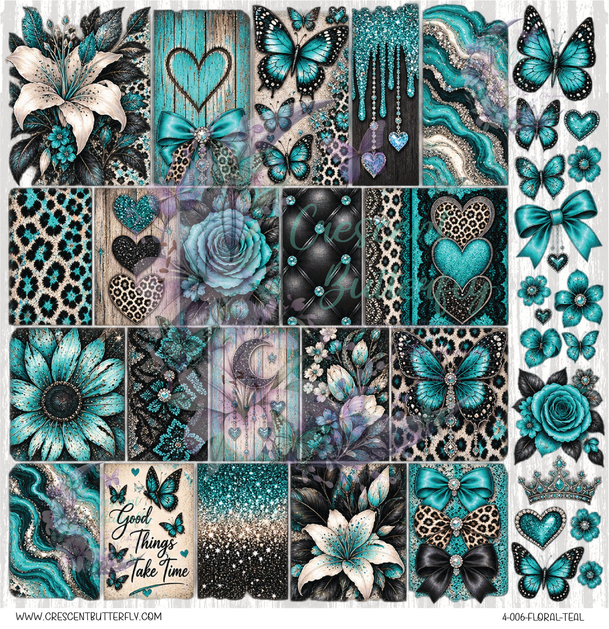 4-006-Floral-Teal 10x10 UV DTF Sheet