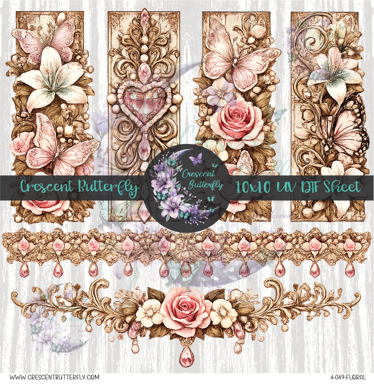 4-049-Floral 10x10 UV DTF Sheet