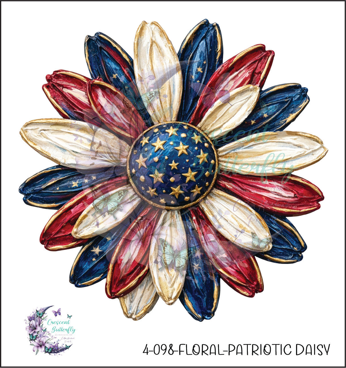 4-098-Floral-Patriotic Daisy UV DTF Decal