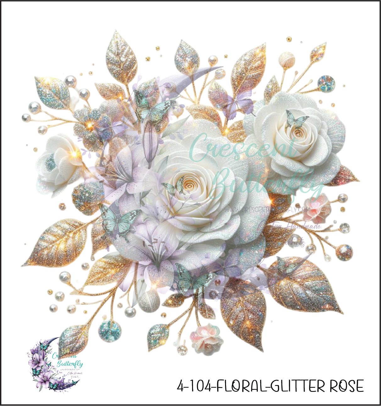 4-104-Floral-Glitter Rose UV DTF Decal