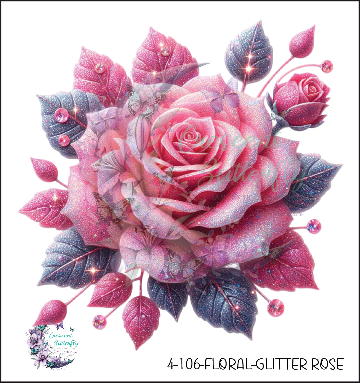4-106-Floral-Glitter Rose UV DTF Decal