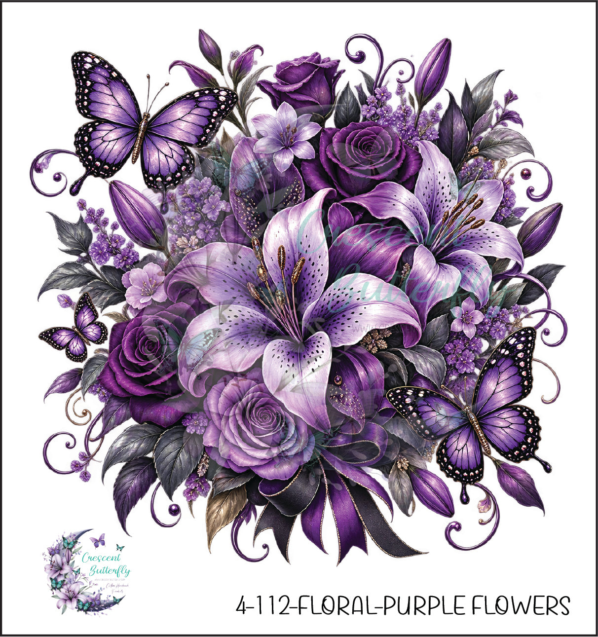 4-112-Floral-Purple Flowers UV DTF Decal