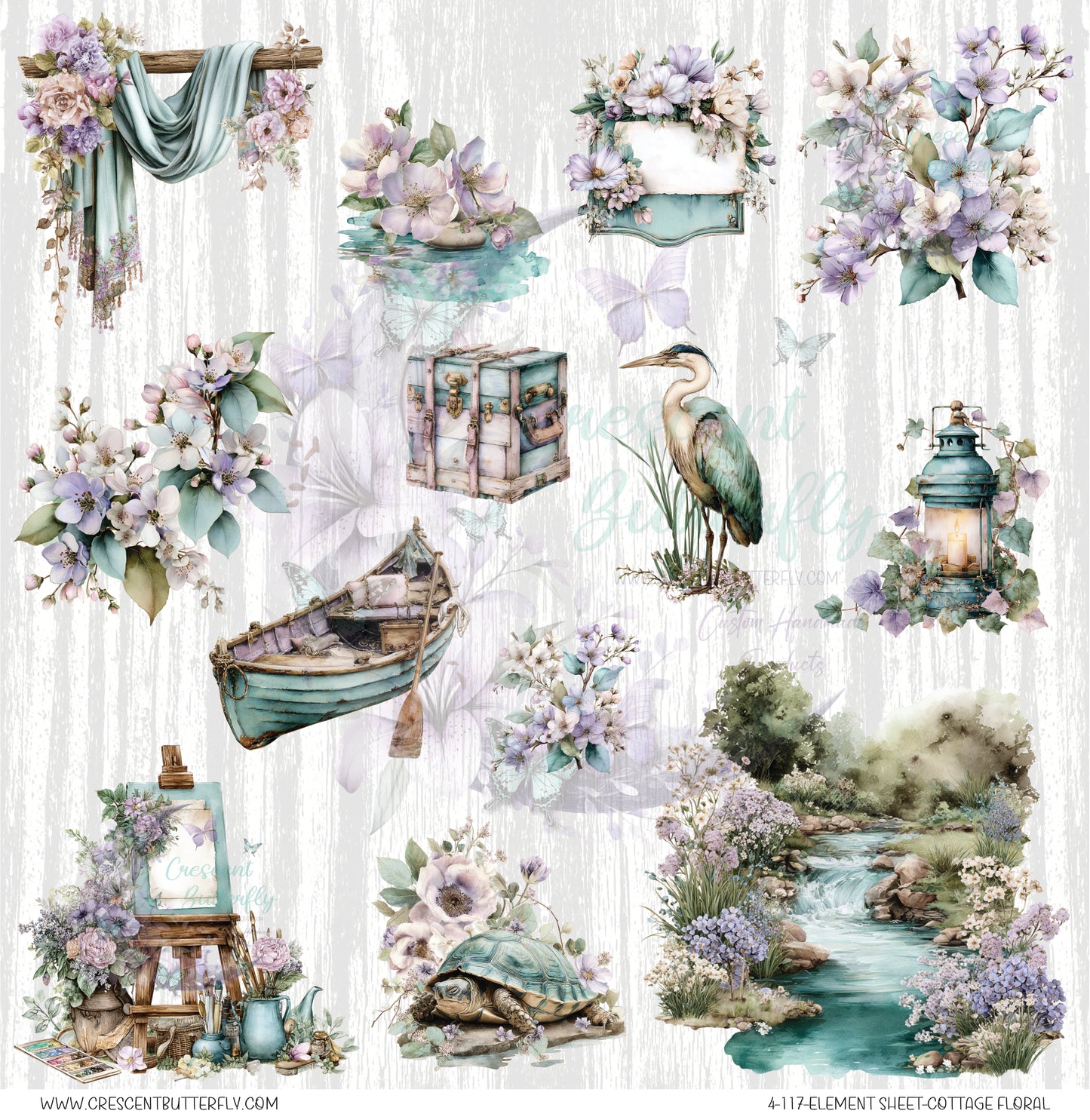 4-117-Element Sheet-Cottage Floral UV DTF
