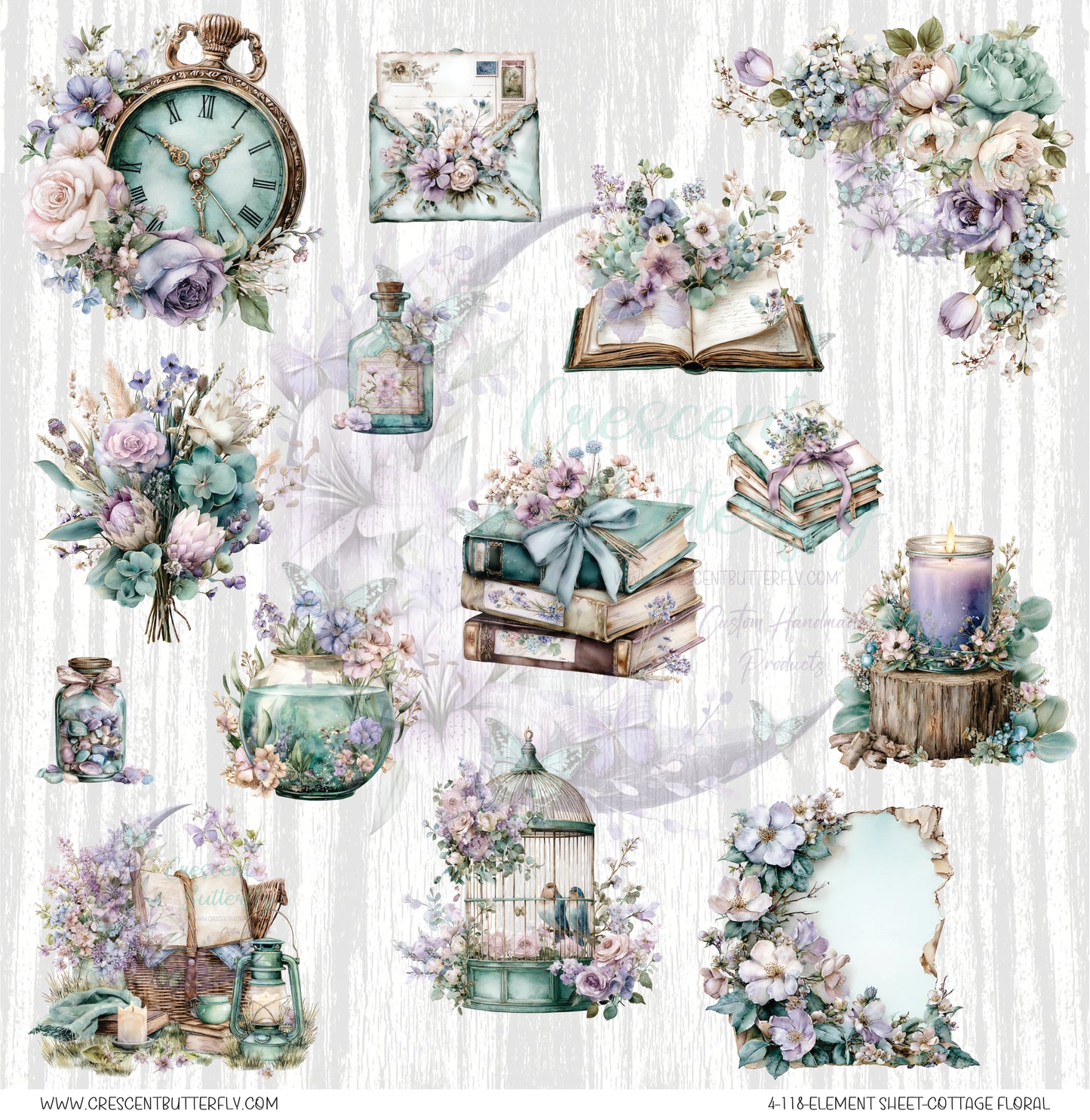 4-118-Element Sheet-Cottage Floral UV DTF