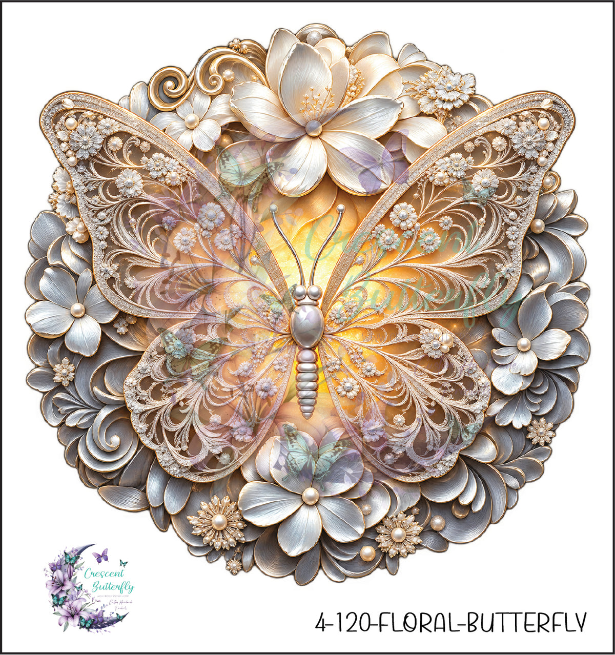 4-120-Floral-Butterfly UV DTF Decal