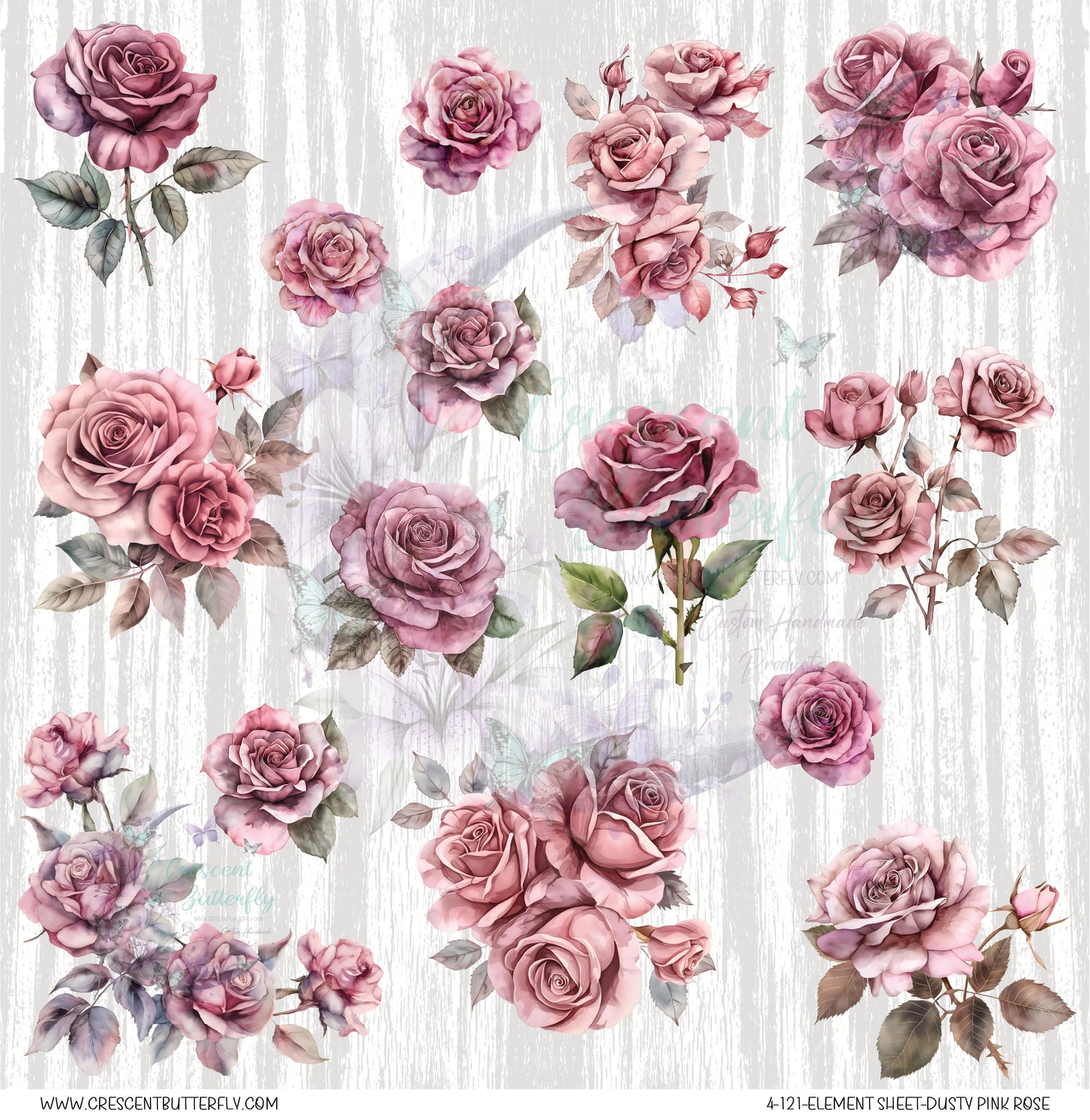 4-121-Element Sheet-Dusty Pink Rose UV DTF