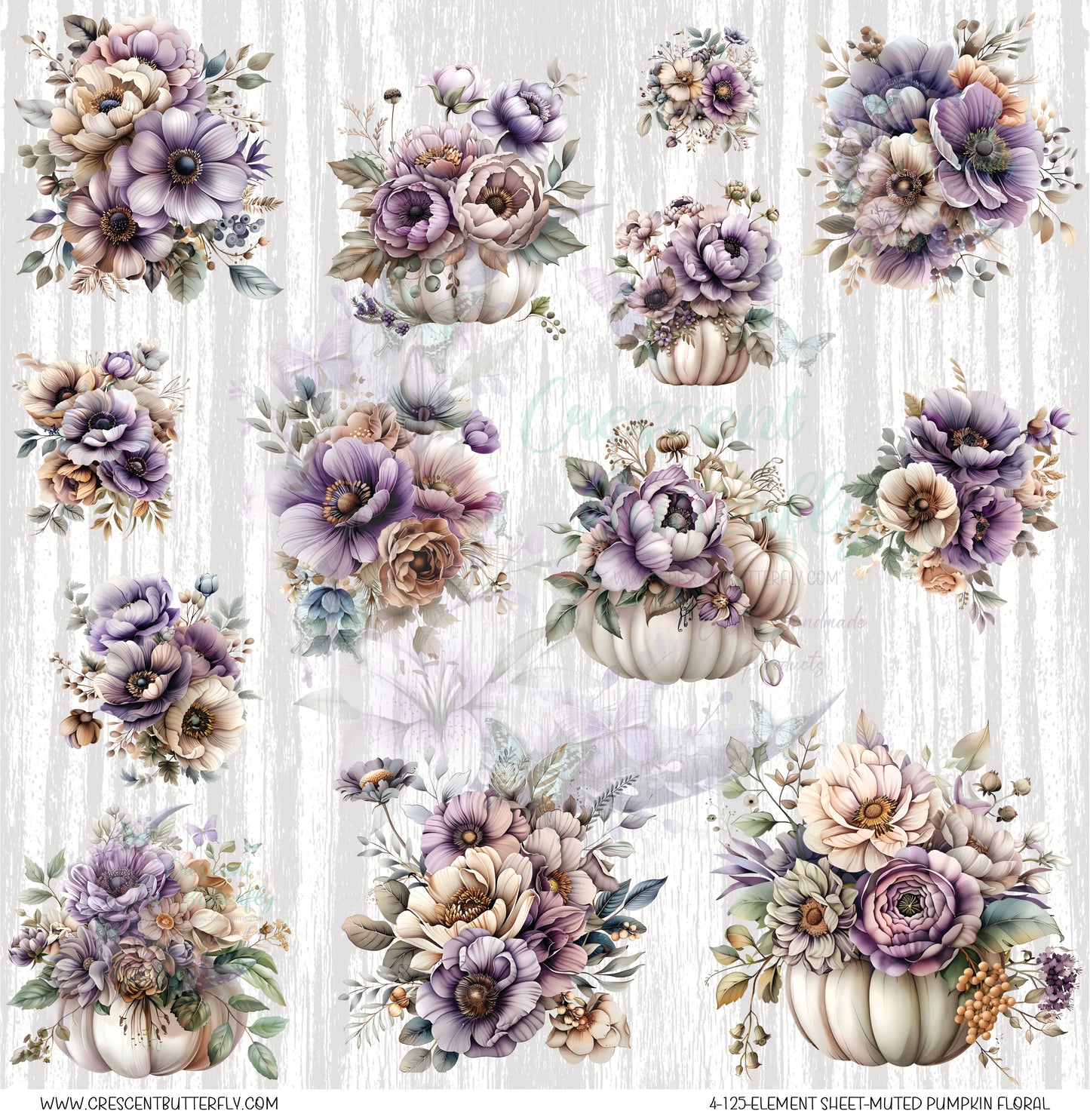 4-125-Element Sheet-Muted Pumpkin Floral UV DTF
