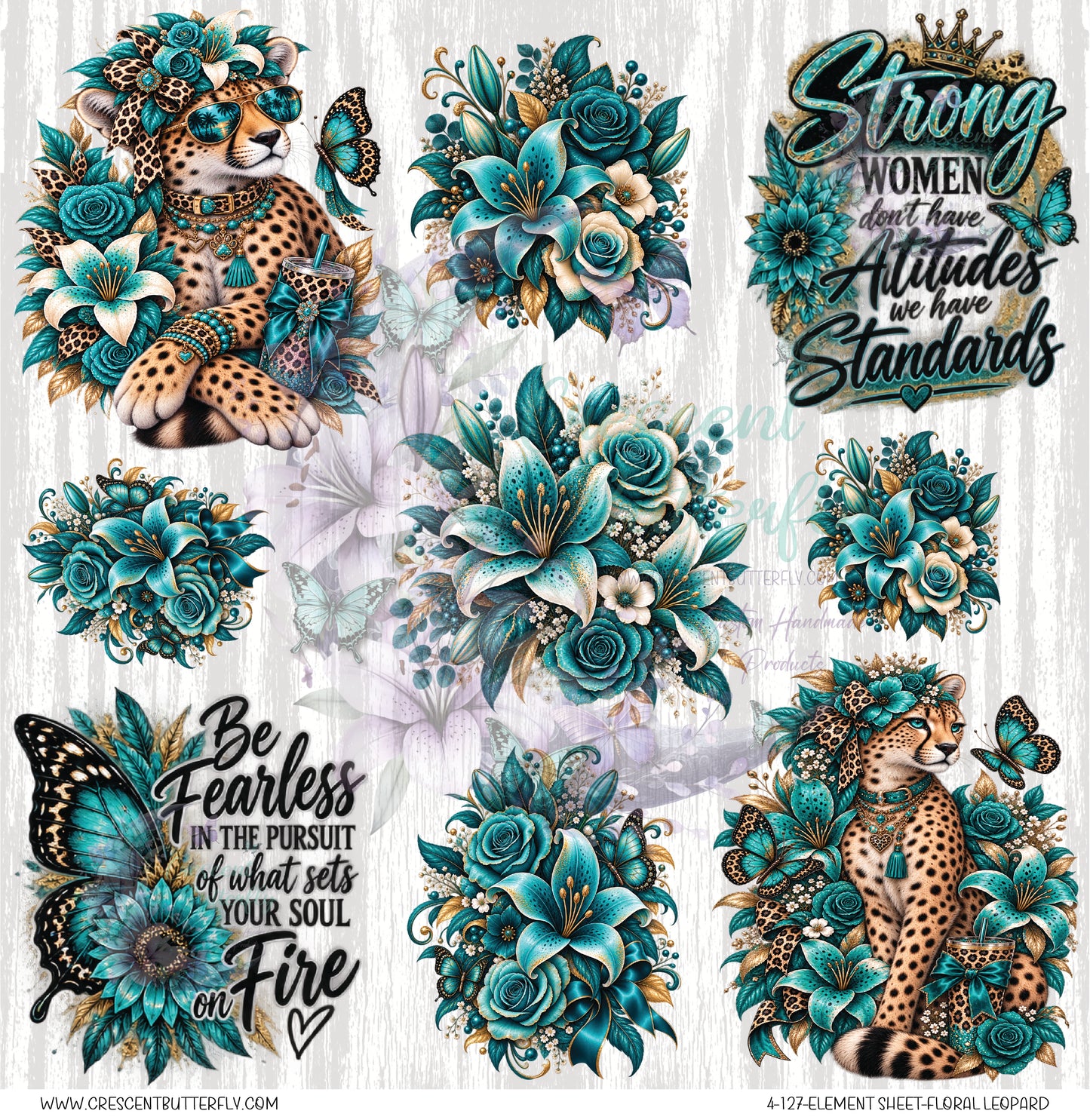 4-127-Element Sheet-Floral Leopard UV DTF
