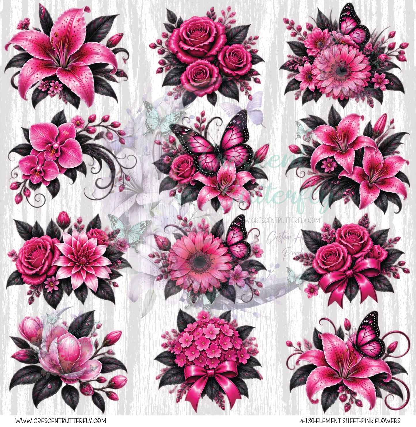 4-130-Element Sheet-Pink Flowers UV DTF