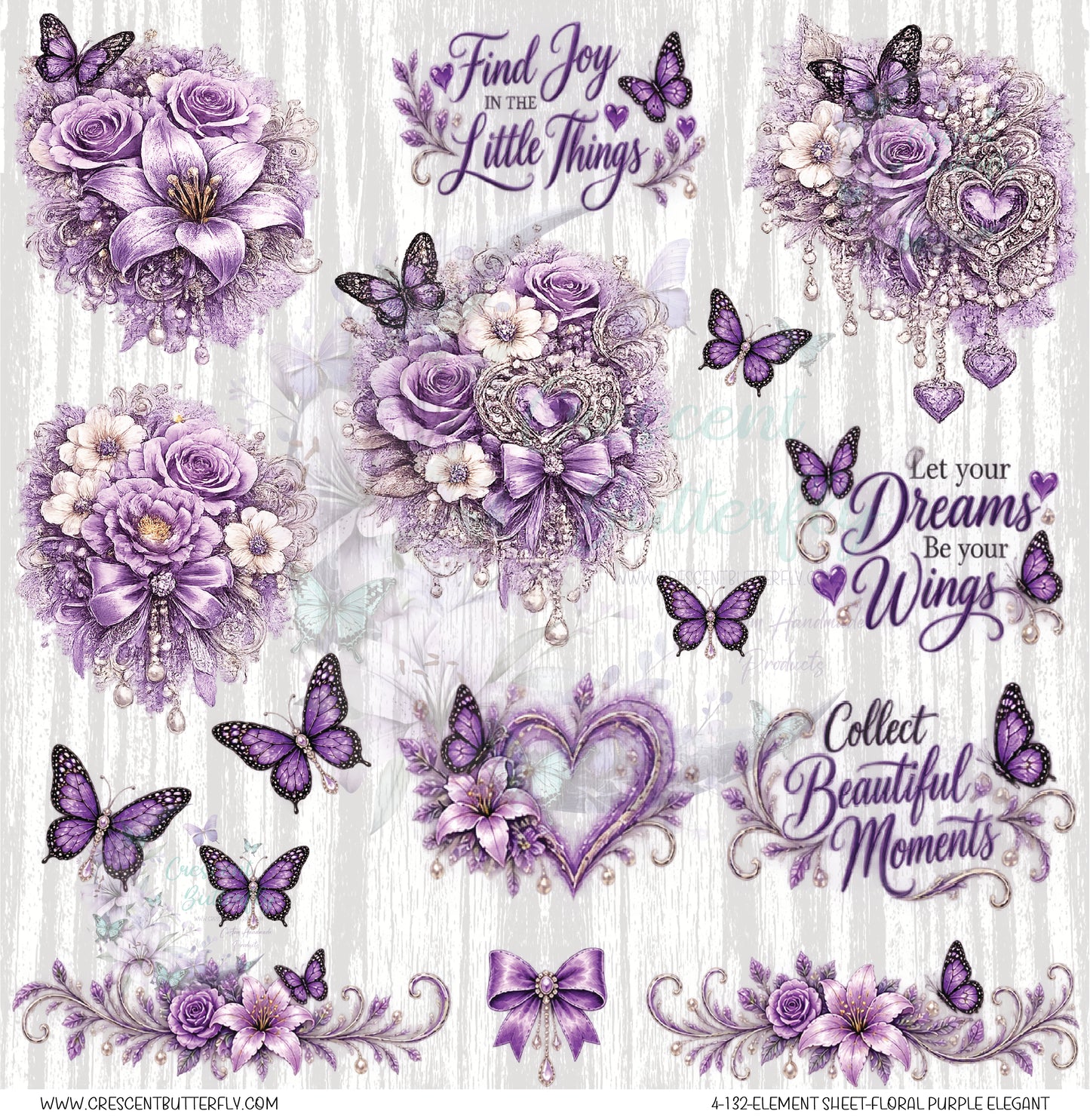 4-132-Element Sheet-Floral Purple Elegant UV DTF