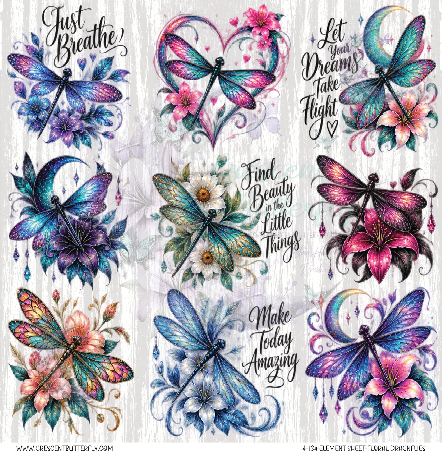 4-134-Element Sheet-Floral Dragonflies UV DTF