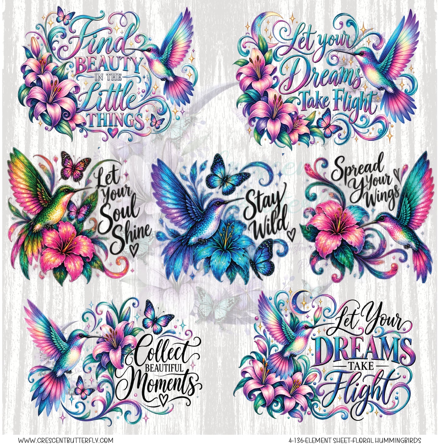 4-136-Element Sheet-Floral Hummingbirds UV DTF