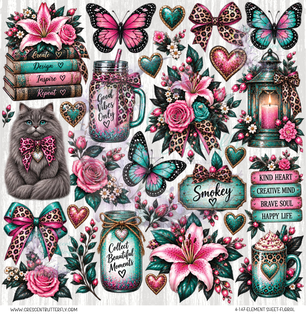 4-147-Element Sheet-Floral UV DTF