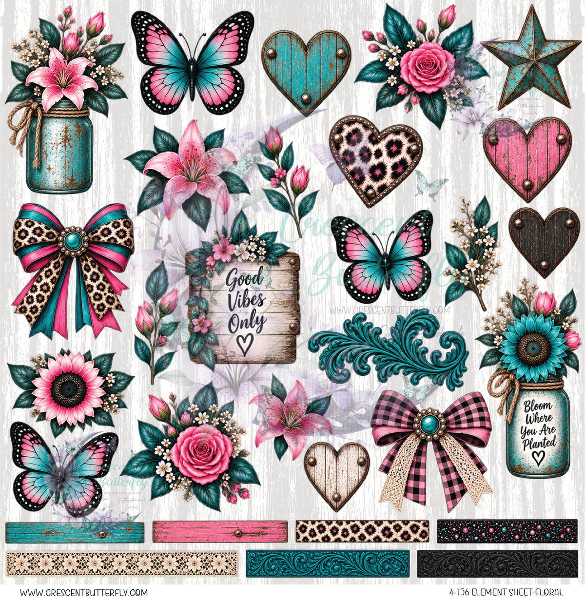 4-156-Element Sheet-Floral UV DTF