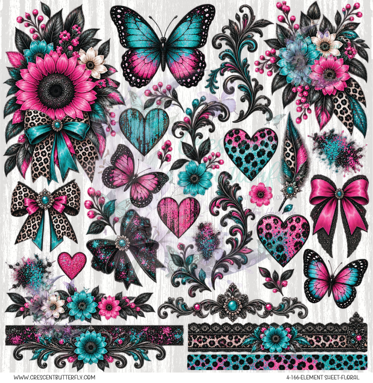 4-166-Element Sheet-Floral UV DTF
