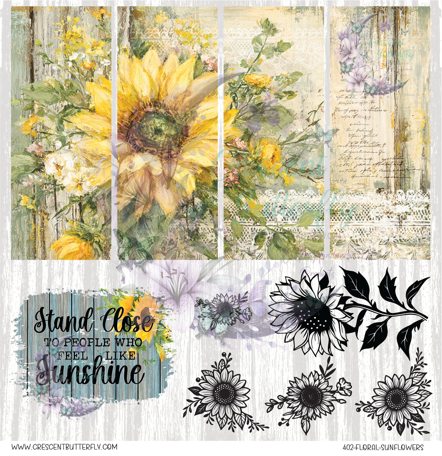 402-Floral-Sunflowers 10x10 UV DTF Sheet