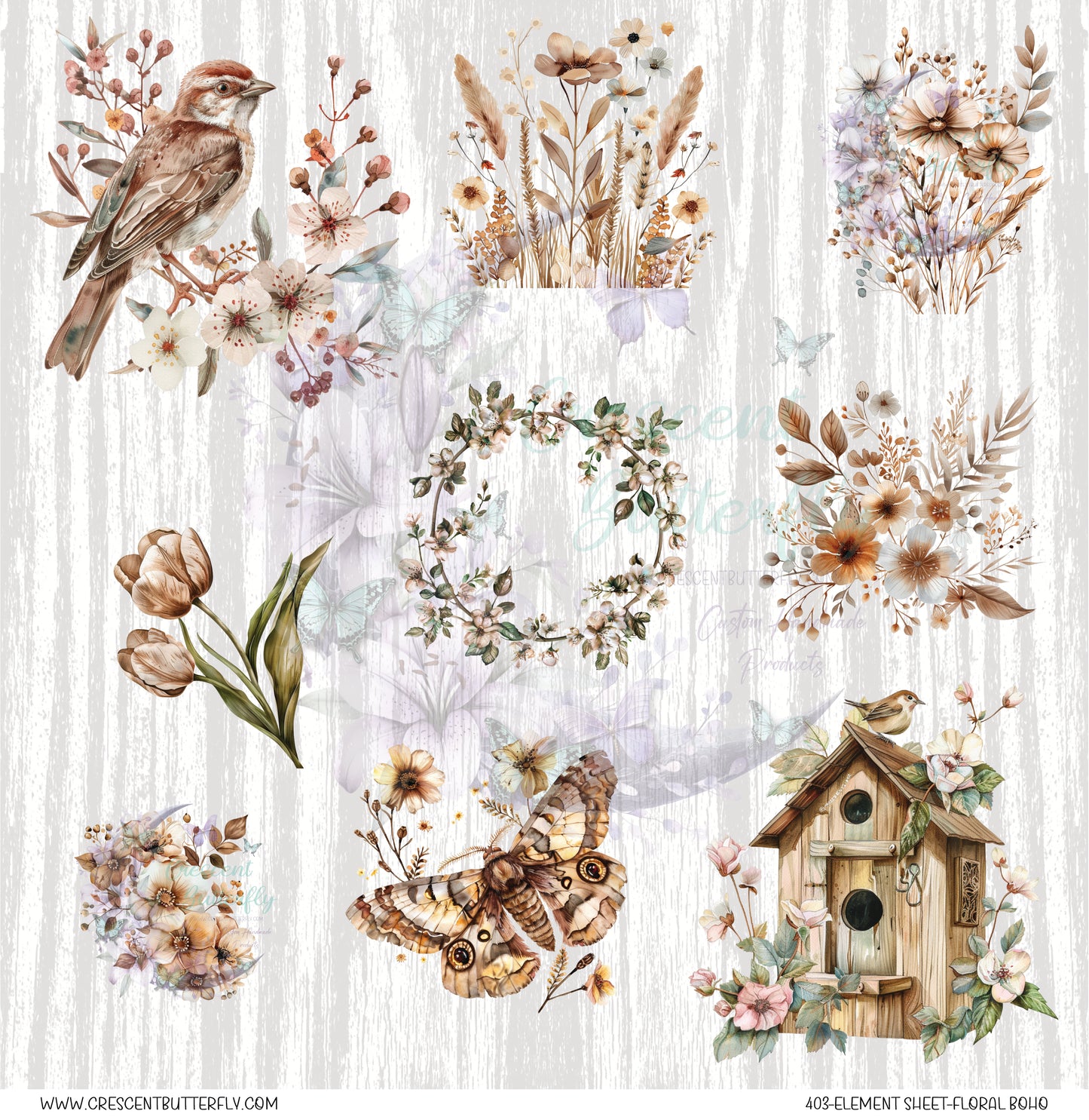 403-Element Sheet-Floral Boho UV DTF