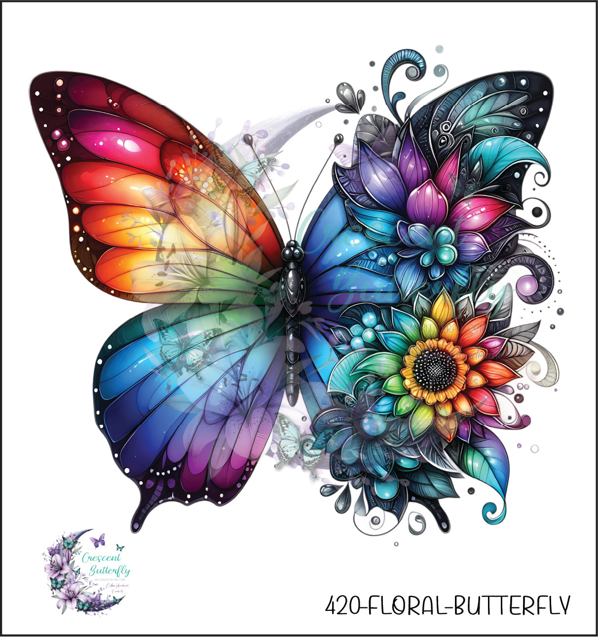 420-Floral-Butterfly UV DTF Decal