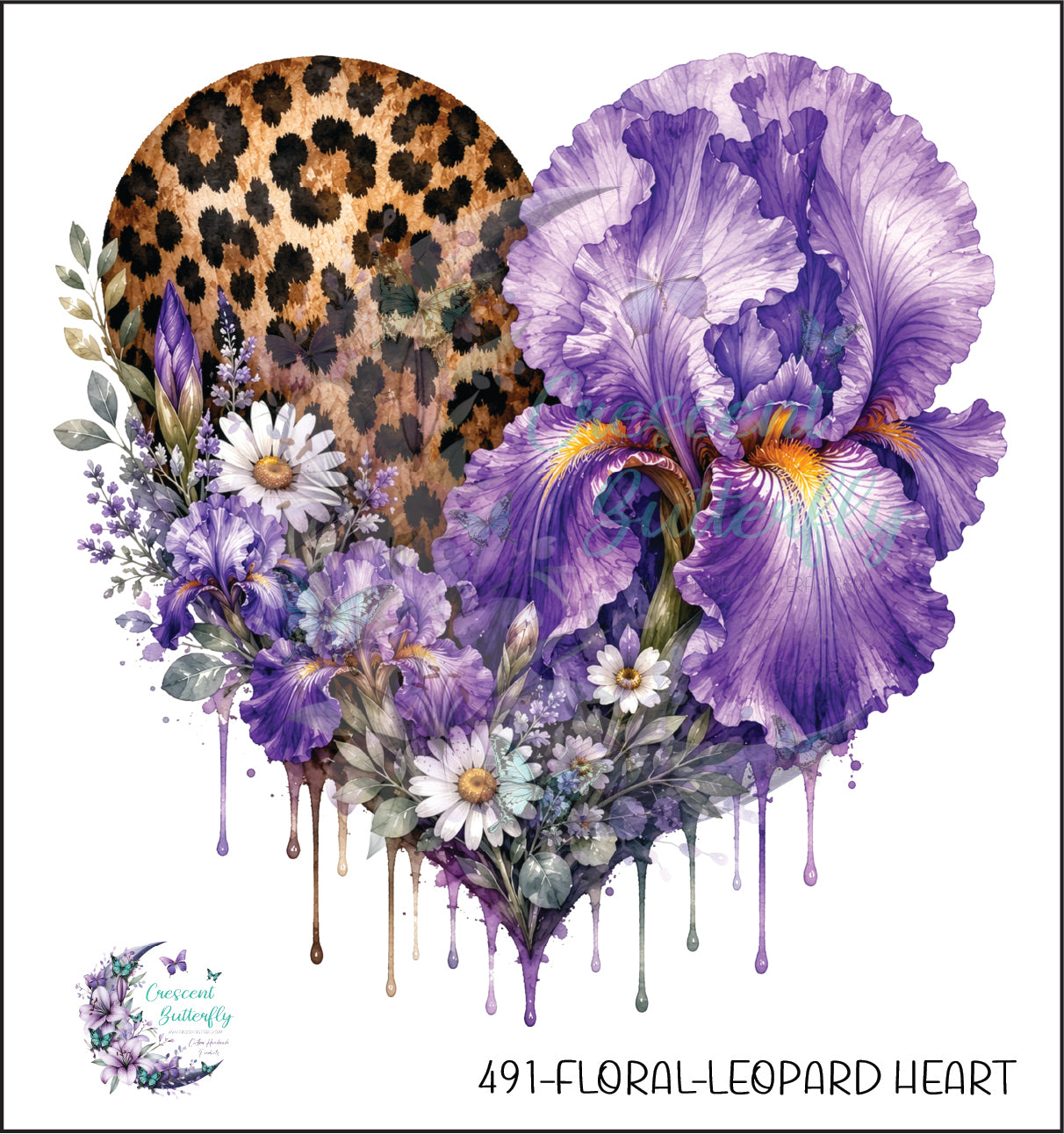 491-Floral-Leopard Heart UV DTF Decal