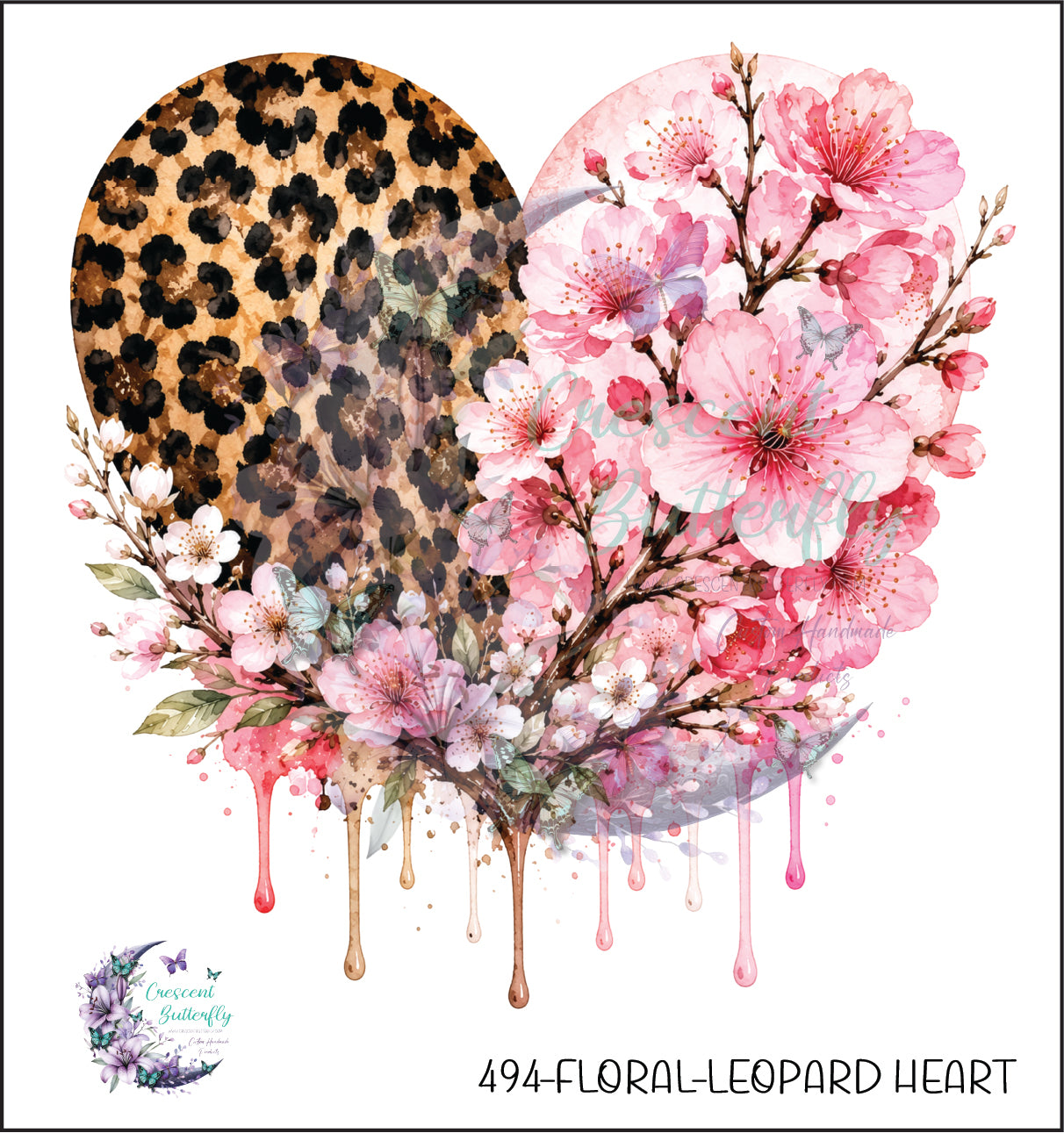 494-Floral-Leopard Heart UV DTF Decal