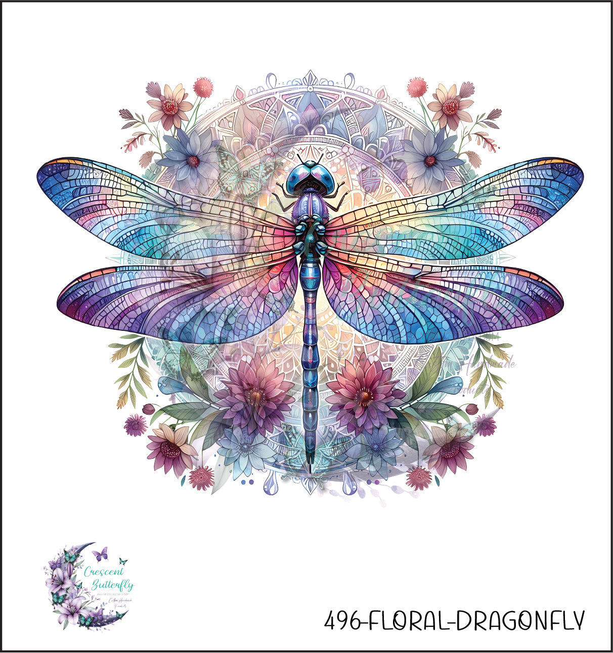 496-Floral-Dragonfly UV DTF Decal