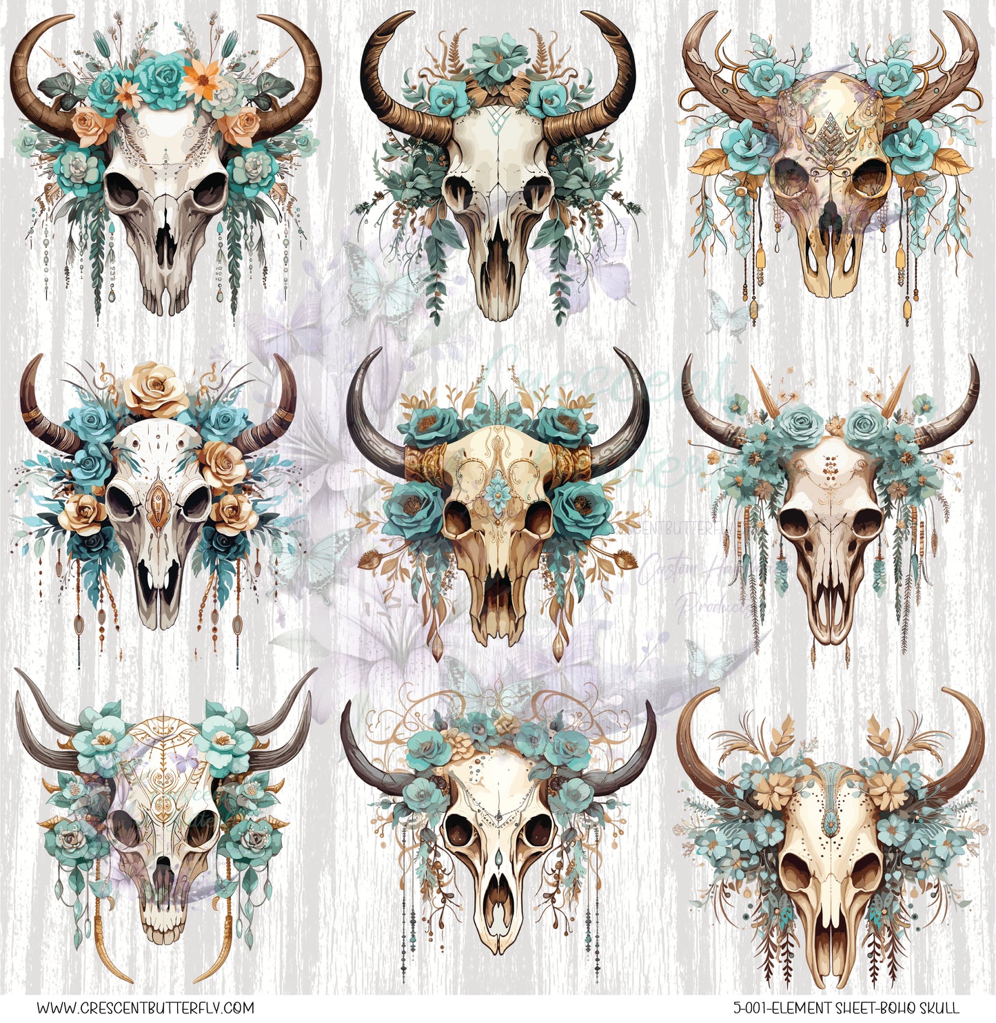 5-001-Element Sheet-Boho Skull UV DTF