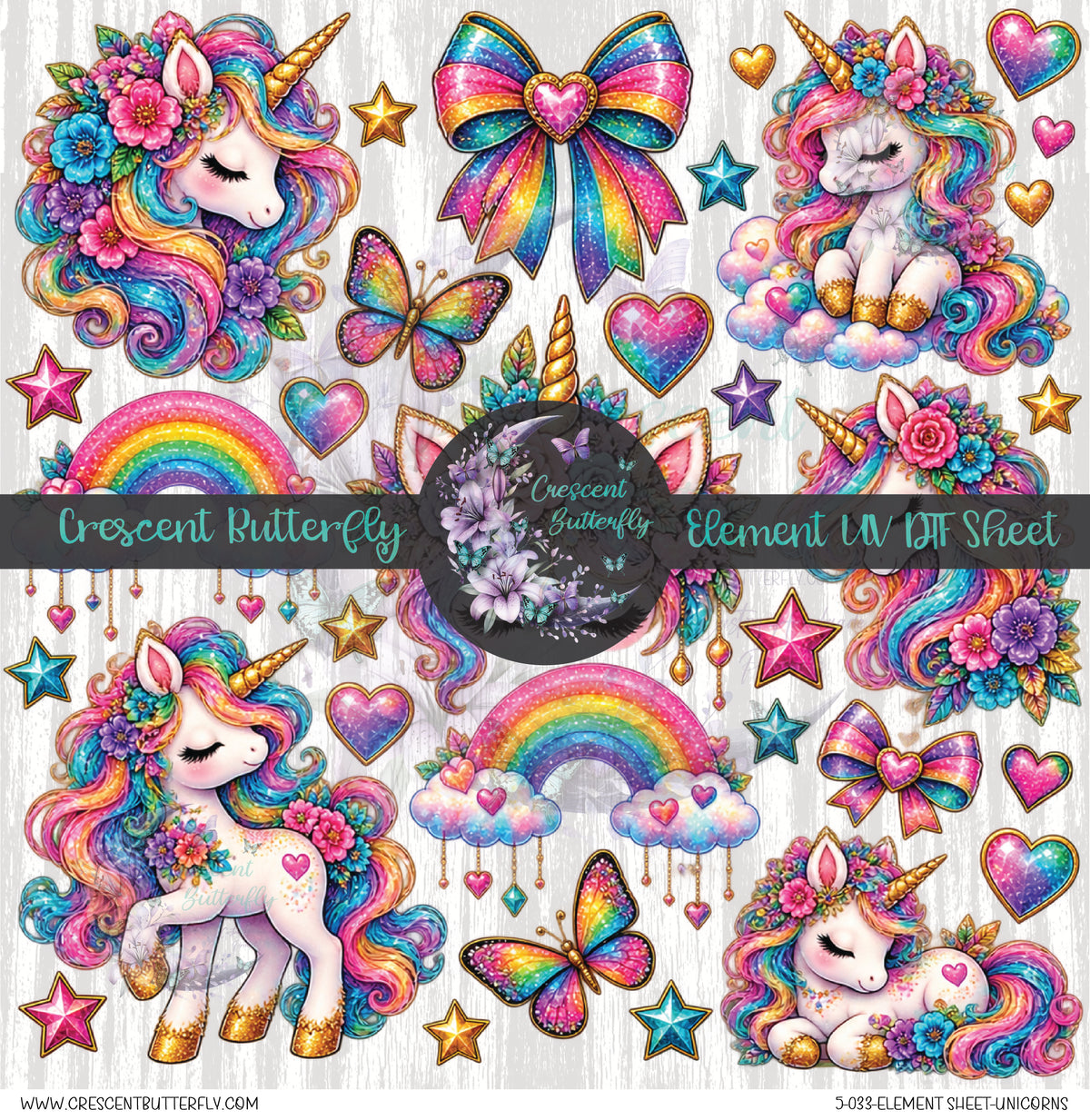 5-033-Element Sheet-Unicorns UV DTF